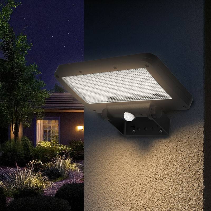 Solárne LED svietidlo s pohybovým senzorom 5 W, 500 lm, 4000 K, IP54, čierne (WO7204)