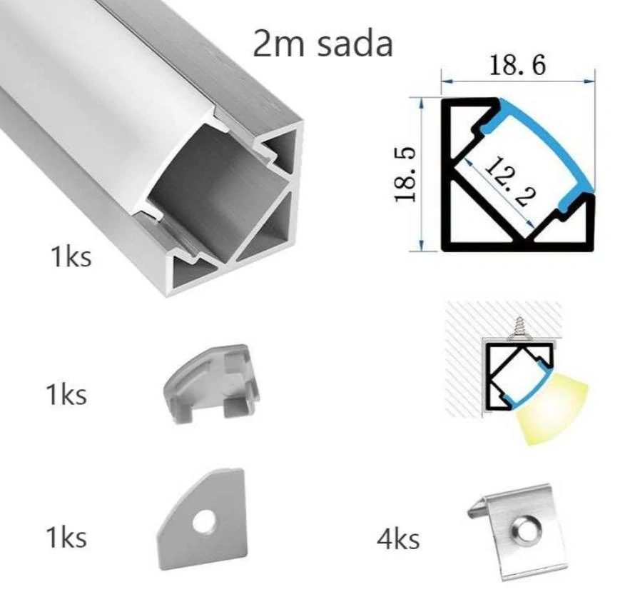 Sada lišty strieborná 2 m
