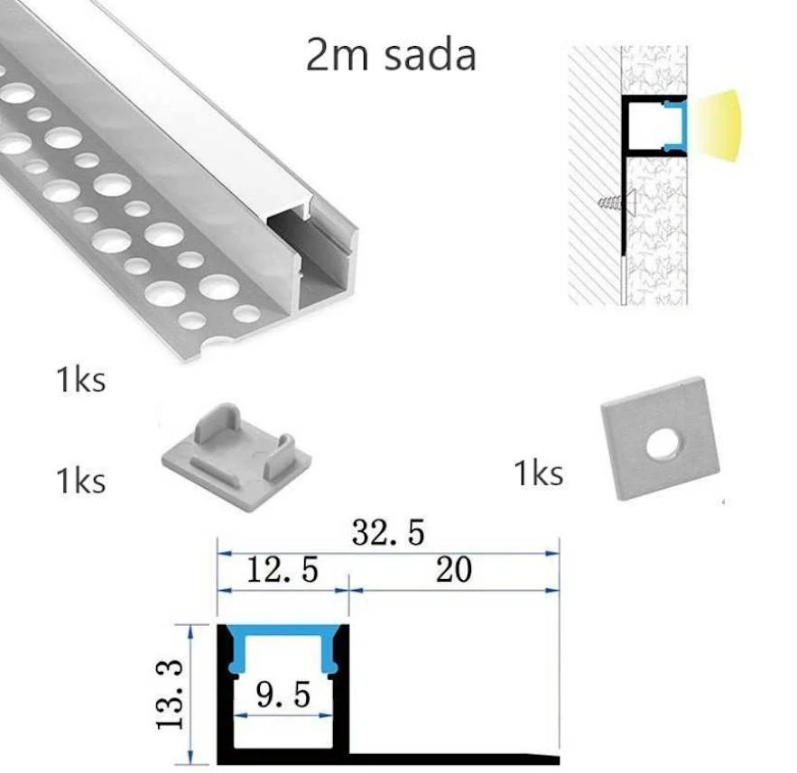 Sada lišty strieborná 2 m