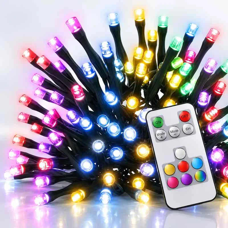 LED vianočná reťaz, 12 m, vonkajšia aj vnútorná, RGB, ovládač, programy, časovač