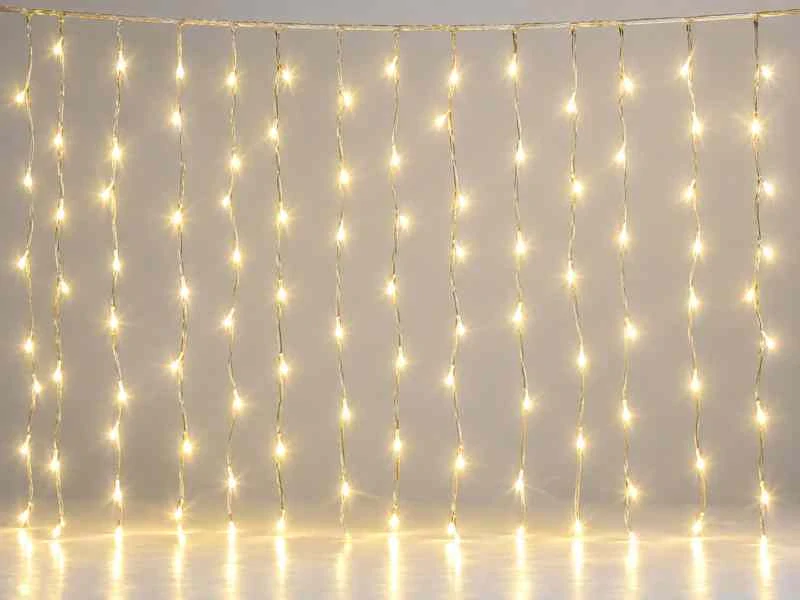 LED vianočná drop reťaz – záclona, 1,7x2 m, vonkajšia aj vnútorná, teplá biela, programy