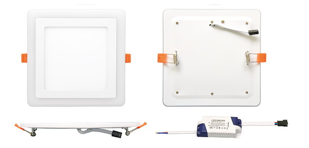 Dvojfarebný LED štvorec 14,5x14,5cm, 6W+3W, 4000K+2700K