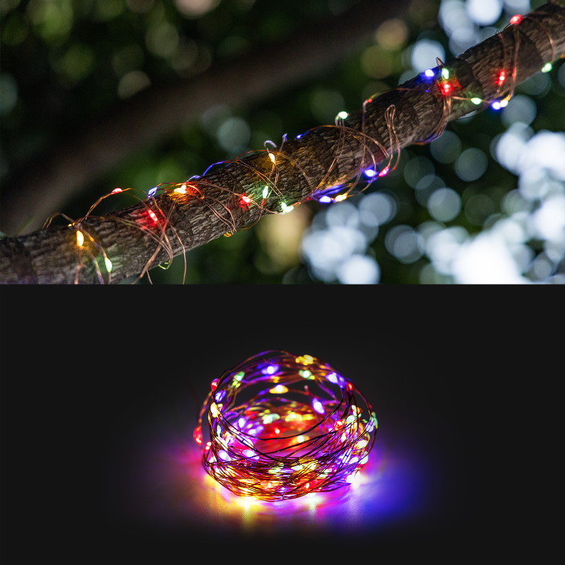 LED SOLÁRNA svetelná reťaz – RGBY, 10+2m, záhradná dekorácia