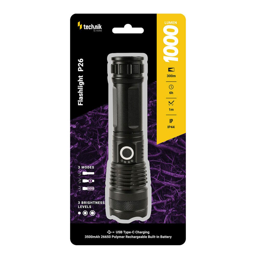 Technik ručné svietidlo P26 (+1x26650 4500mAh) T6 LED (1000 lumenov)