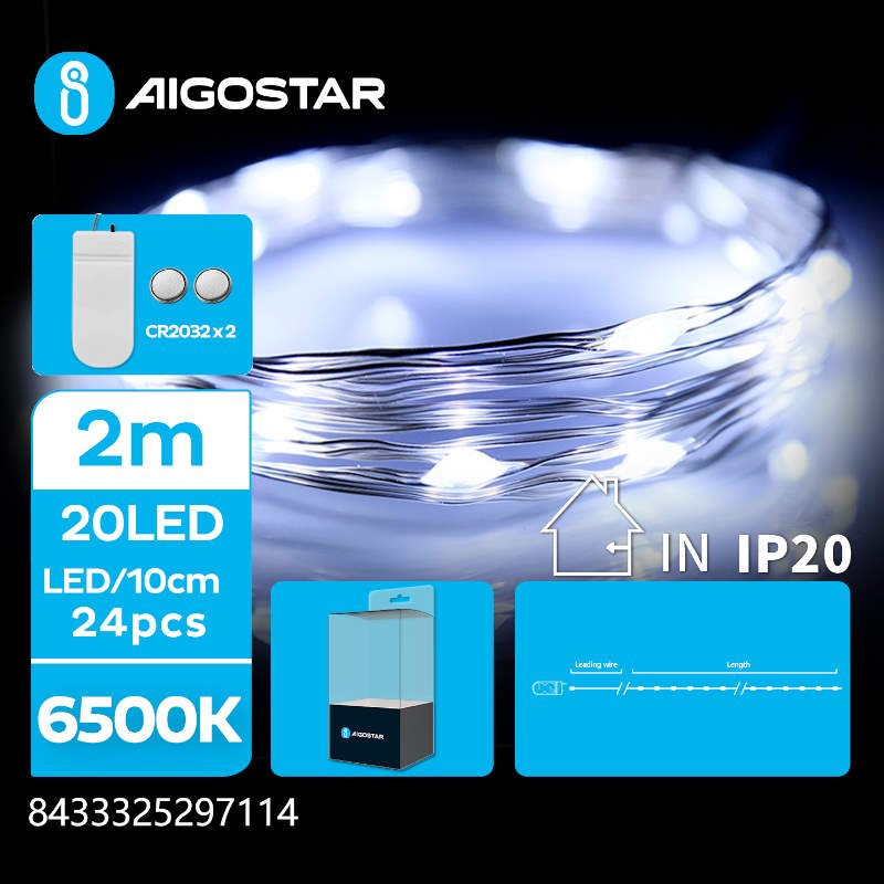 Vianočná dekoračná LED reťaz na batérie 2m studená biela