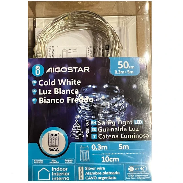 LED vianočná dekorácia na batérie 5m  studená biela