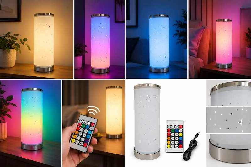 LED stojacia lampa STAR s hviezdnym efektom – farebné hviezdy premietané na stenu a strop