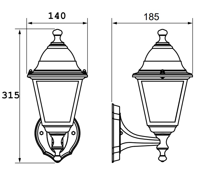 Exterierové nástenné svietidlo, so stojacím ramenom