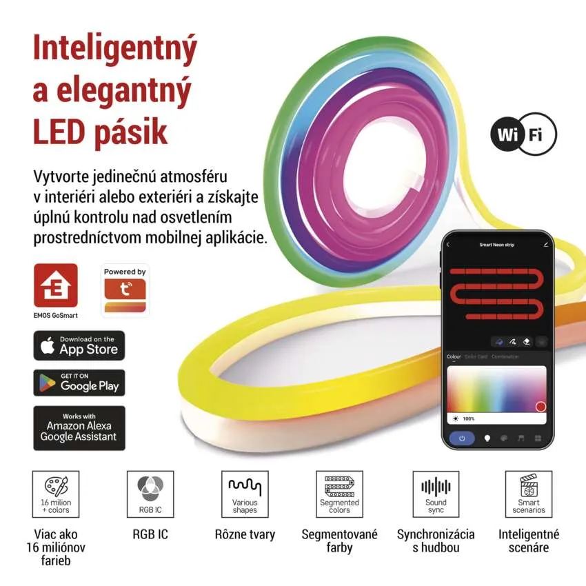 GoSmart Flexibilný LED pásik NEON biely, 3 m, 23 W, RGBIC stmievateľný, WiFi