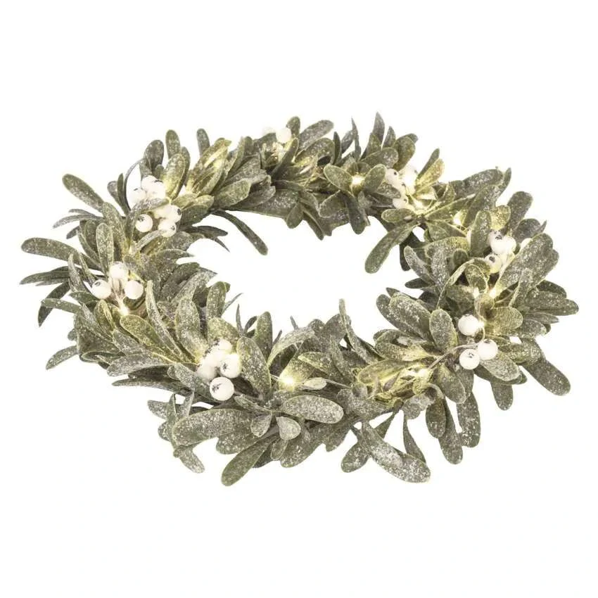 LED dekorácia - veniec z imela, 3x AA, teplá biela, časovač