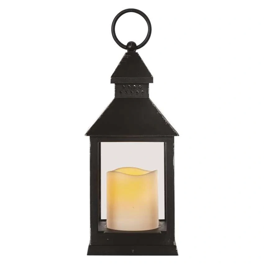 LED dekorácia – lampáš antik čierna blikajúca, 3x AAA, vnútorný, vintage, časovač