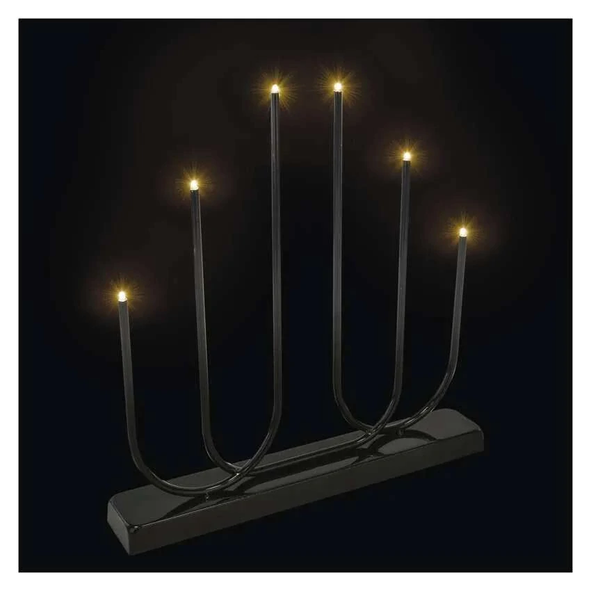 LED svietnik kovový čierny, 40 cm, 2x AA, vnútorný, teplá biela