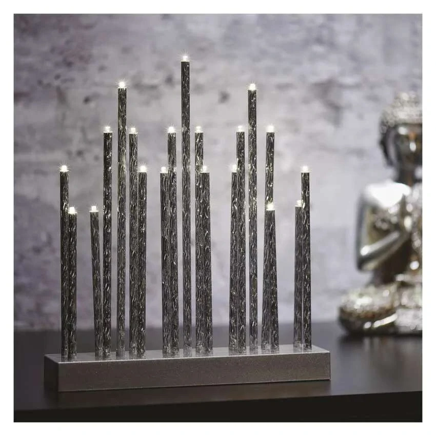 LED svietnik strieborný, 28,5 cm, 3x AA, vnútorný, teplá biela, časovač