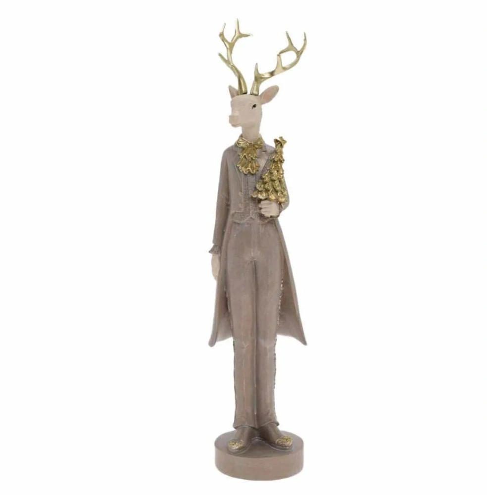 Jeleň béžový polyresin 37cm 
