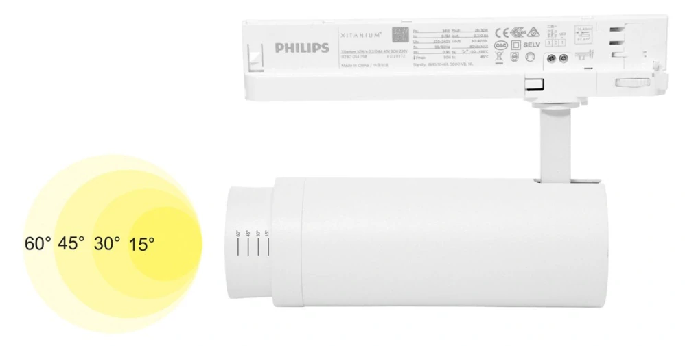 LED svietidlo pre lištový systém 30W, (3f) 15-60st., 4100K, biele