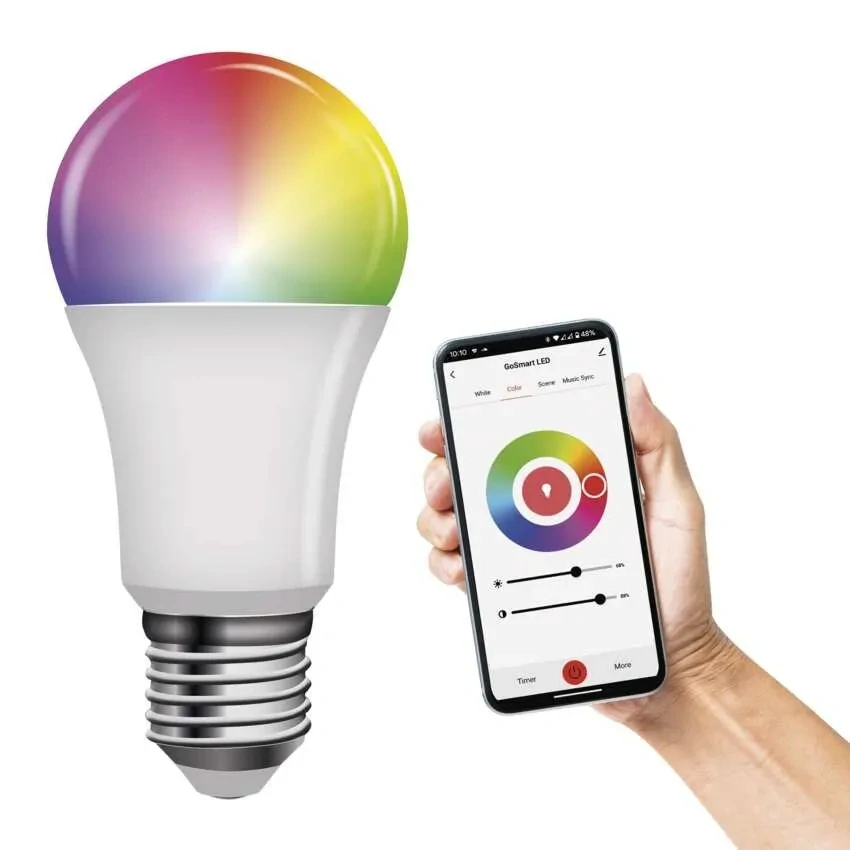 GoSmart žiarovka E27 — RGB farby, biela paleta a stmievanie v aplikácii EMOS GoSmart