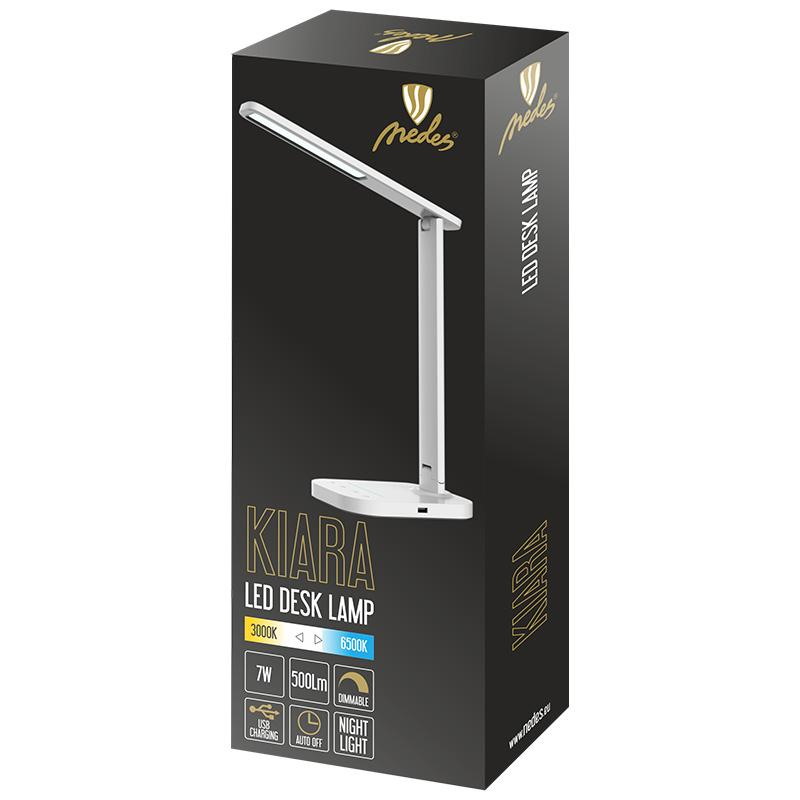 LED lampička KIARA biela 7W stmievateľná s USB +nočné svetlo + časovač