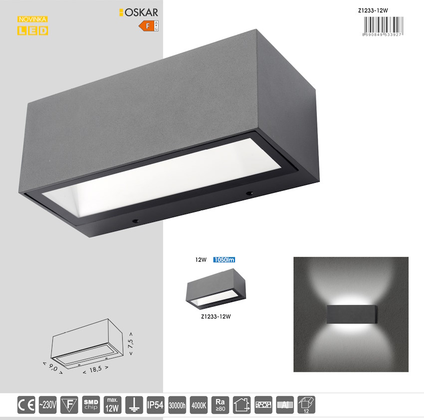 LED fasádne svietidlo OSKAR 12W čierne