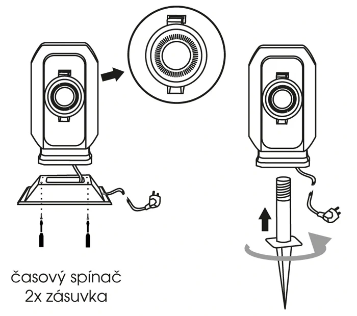 Záhradný stĺpik 2x zásuvka, hodiny