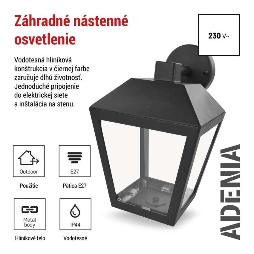Záhradné nástenné svietidlo ADENIA, antracit, E27, IP44
