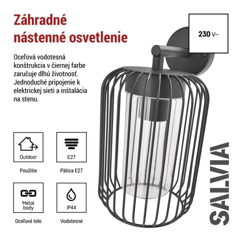 Záhradné nástenné svietidlo SALVIA, antracit, E27, IP44