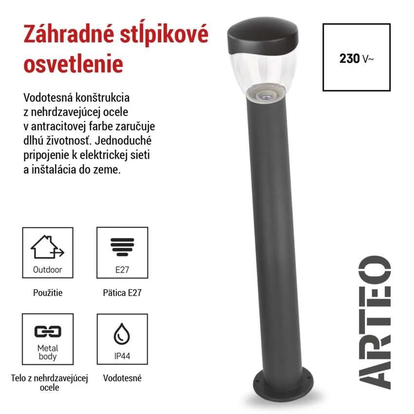 Záhradné stĺpikové svietidlo ARTEO, 80cm, antracit, E27, IP44