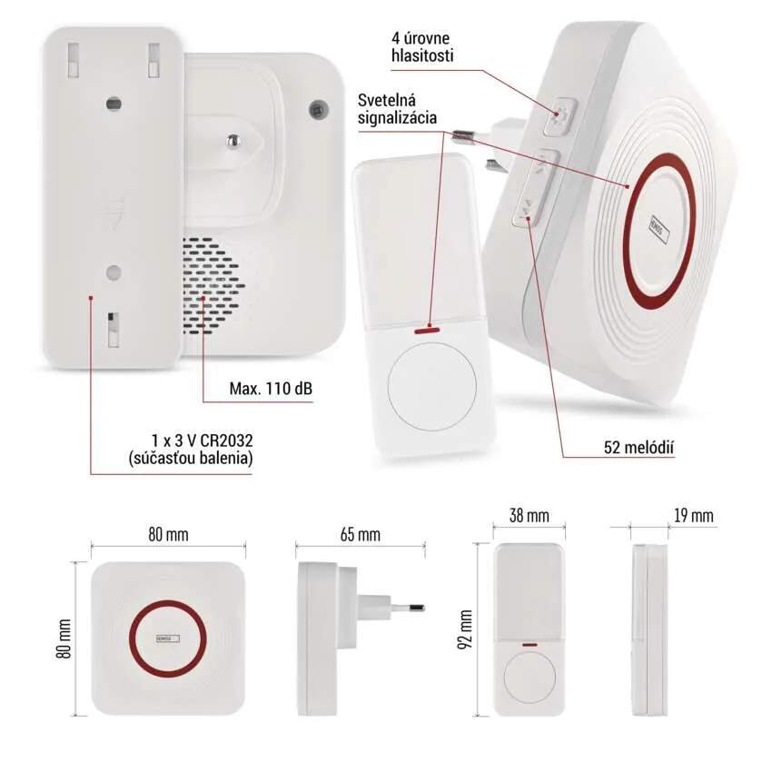 GoSmart Domový bezdrôtový zvonček do zásuvky s WiFi, biely