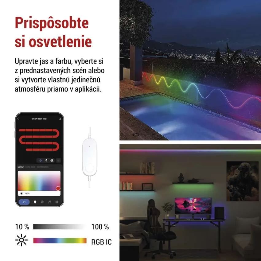 GoSmart Flexibilný LED pásik NEON biely, 3 m, 23 W, RGBIC stmievateľný, WiFi