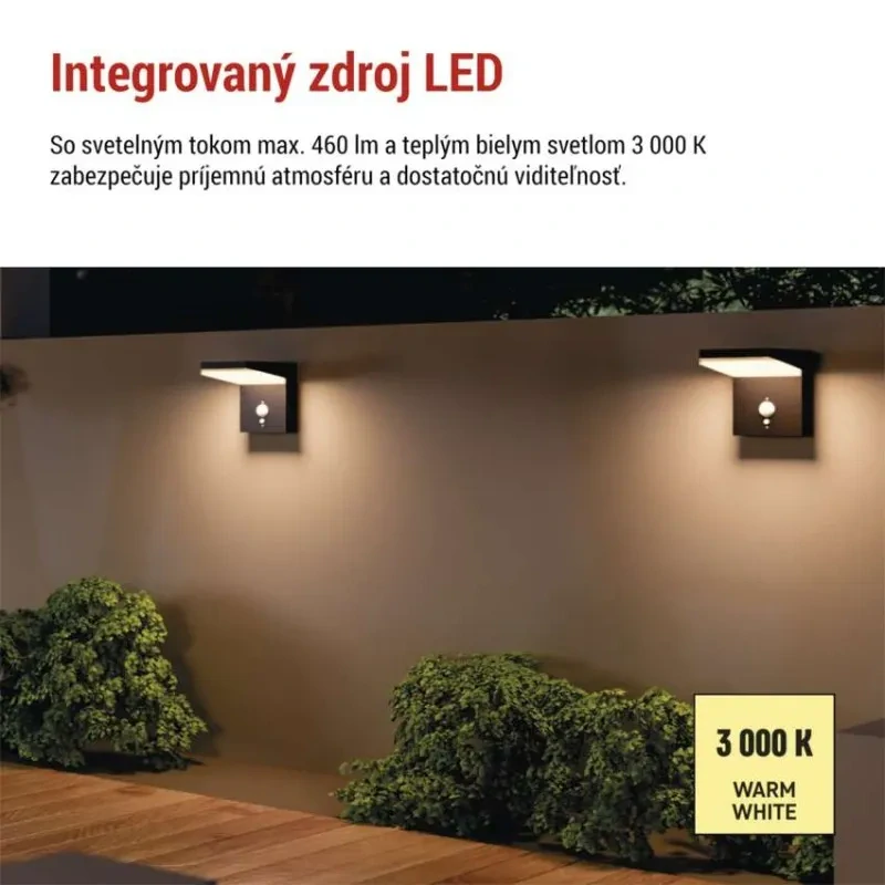LED solárne nástenné svietidlo VEREA 4,4 W 3000 K IP44 čierne