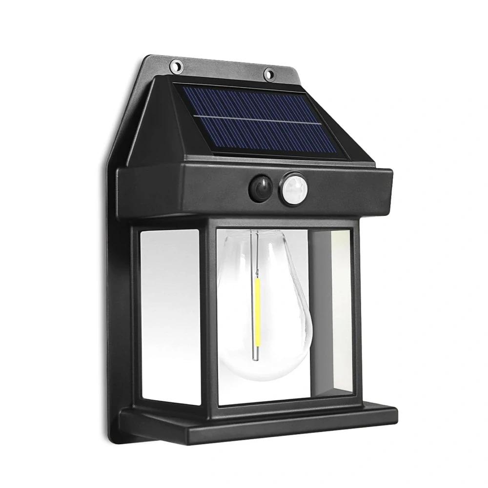 Solárna nástenná lampa PIR – filament LED – čierna