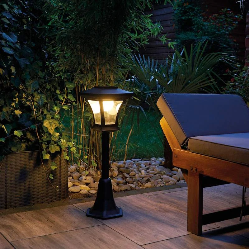Solárny lampáš 3 v 1 – výška 60/90/120 cm, 10 LED, teplá biela, IP44, čierny