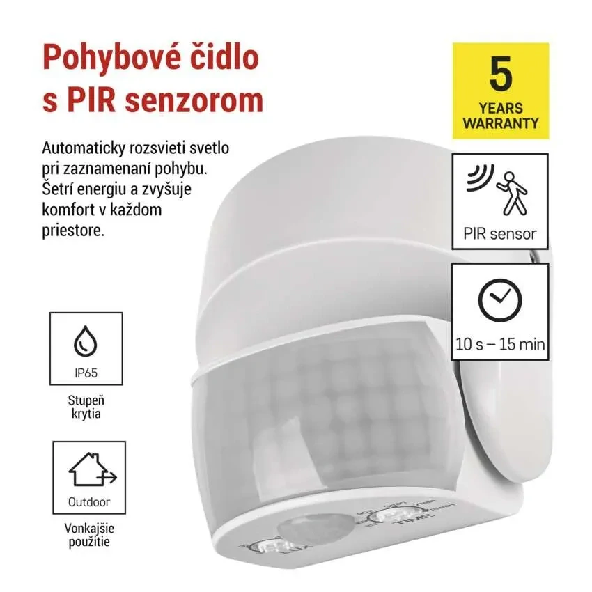 PIR senzor (pohybové čidlo) IP65 1200W, biely