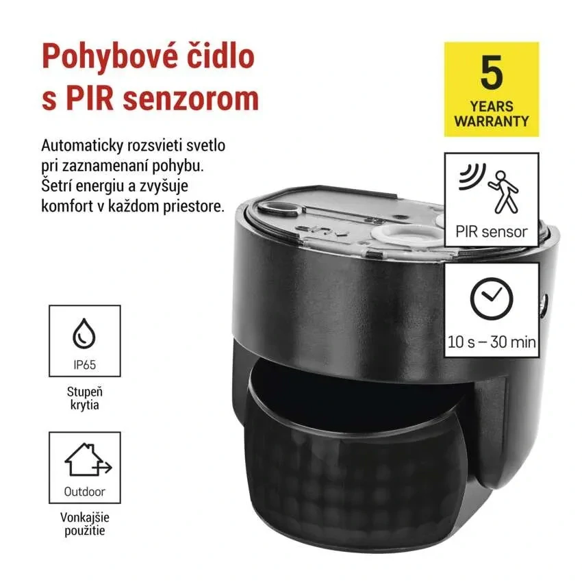 PIR senzor (pohybové čidlo) IP65 1200W, čierny