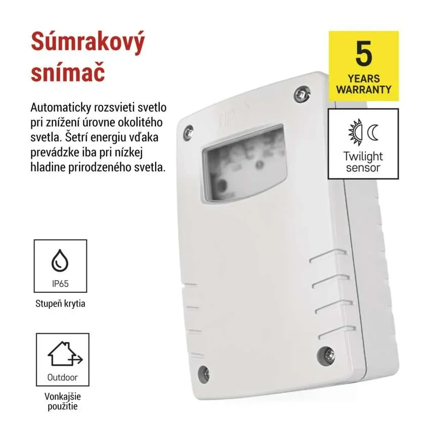 Súmrakový snímač EMOS GS41151 – krytie IP65, vonkajšie použitie, 5 rokov záruka
