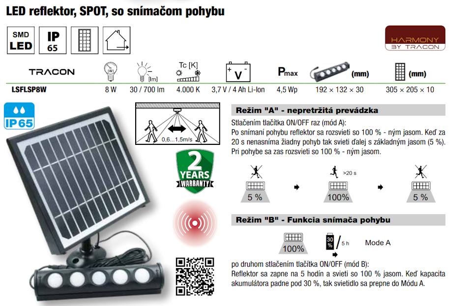 Nástenná solárna lampa so senzorom 8W, IP65