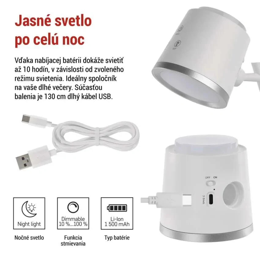 LED akumulátorová stolná lampa ABBIE biela