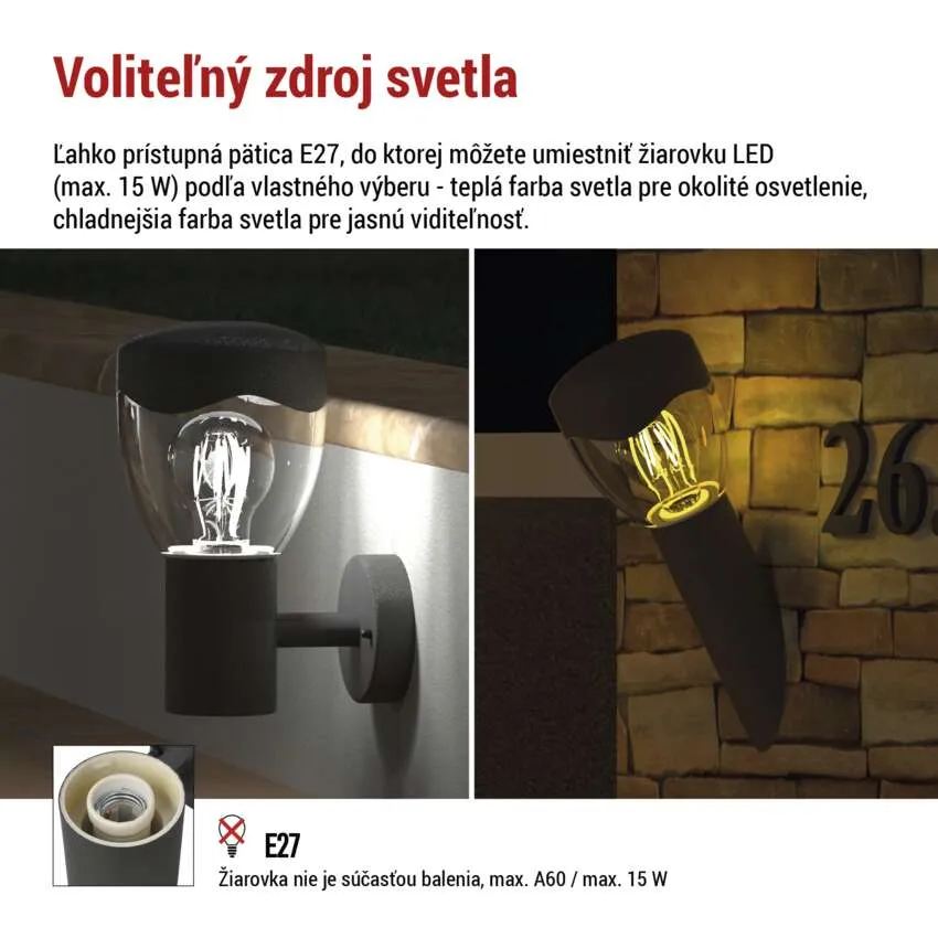 Záhradné nástenné svietidlo ARTEO, antracit, E27, IP44