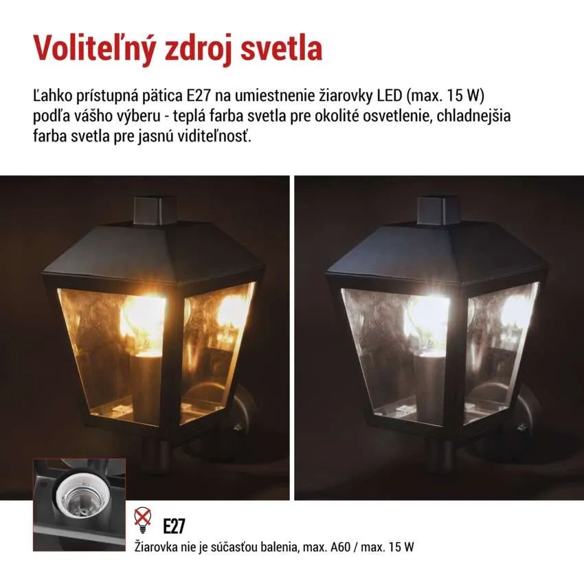 Záhradné nástenné svietidlo ADENIA, antracit, E27, IP44