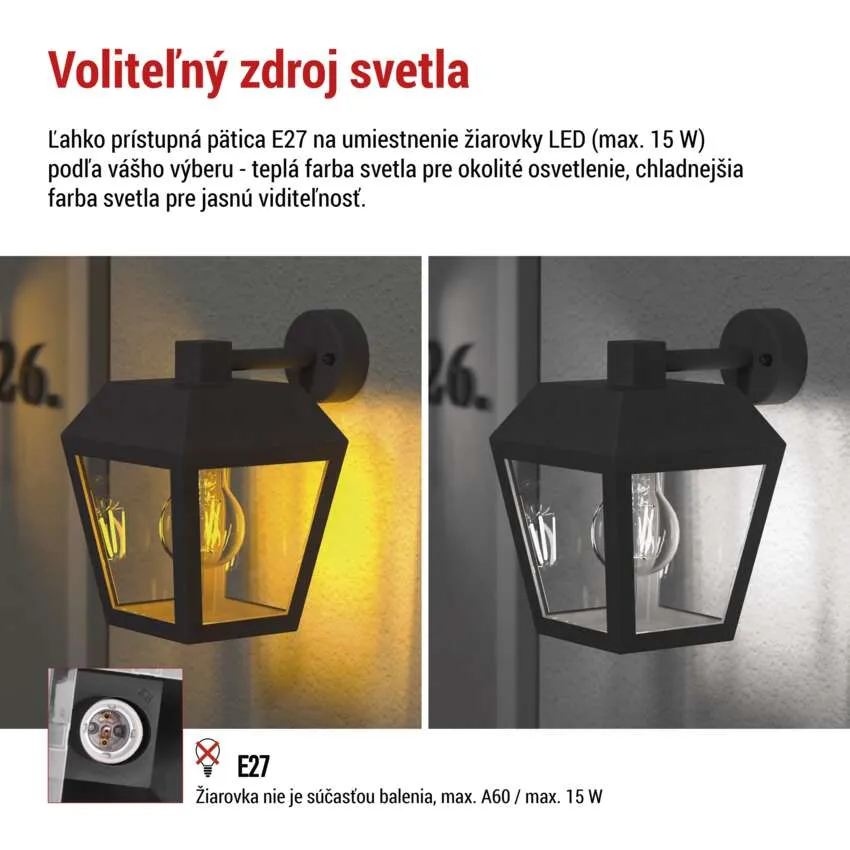 Záhradné nástenné svietidlo ADENIA, antracit, E27, IP44