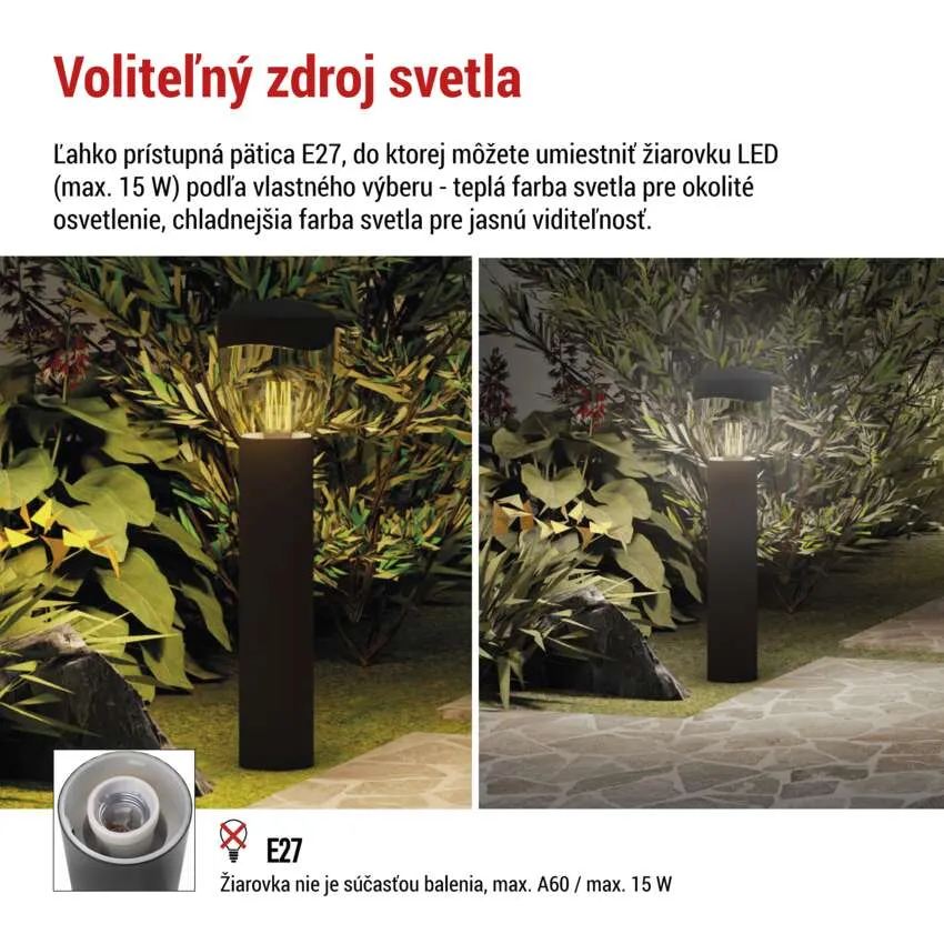 Záhradné stĺpikové svietidlo ARTEO, 50cm, antracit, E27, IP44