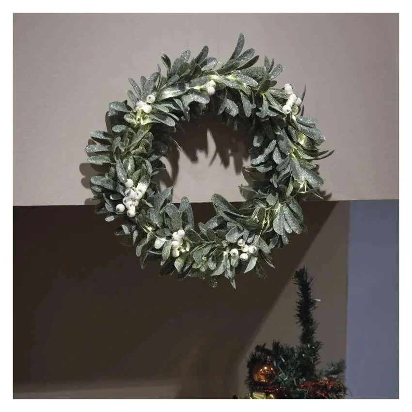 LED dekorácia - veniec z imela, 3x AA, teplá biela, časovač