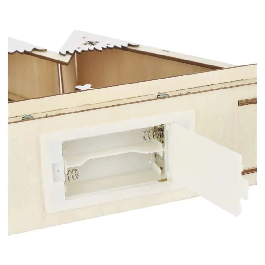 LED drevená vianočná krajina, 23,5 cm, 2x AA, vnútorný, teplá biela, časovač