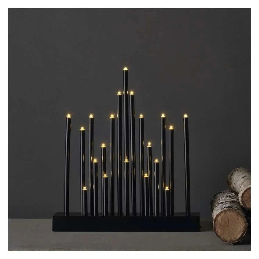 LED svietnik čierny, 27,5 cm, 3x AA, vnútorný, teplá biela, časovač