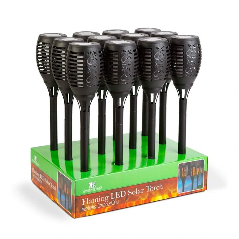 Solárna záhradná fakľa – efekt plameňa 360°, 12 LED, 58 cm, automatická
