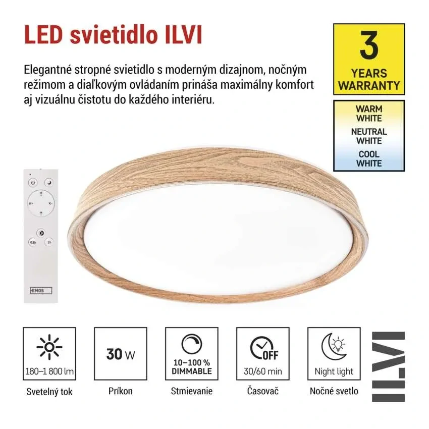 LED nástenné svietidlo ILVI, kruhové 45 W, stmievanie + CCT