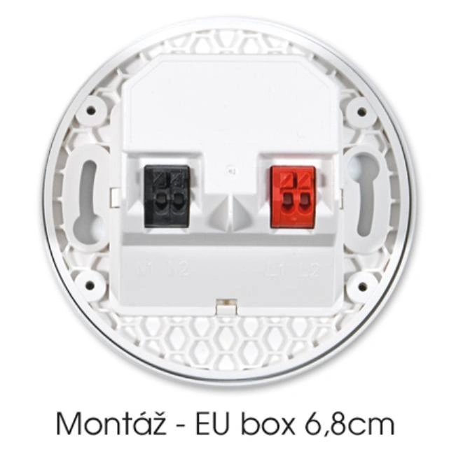 Zadná strana svietidla Ecolite STEP SSN-R80-SQ/BI – svorky L a N a otvory na priskrutkovanie k EU krabici 6,8 cm