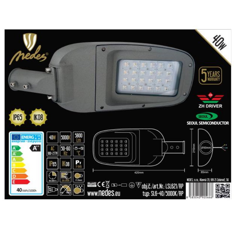 LED na prechod pouličné sv. pravé 40W/5000K