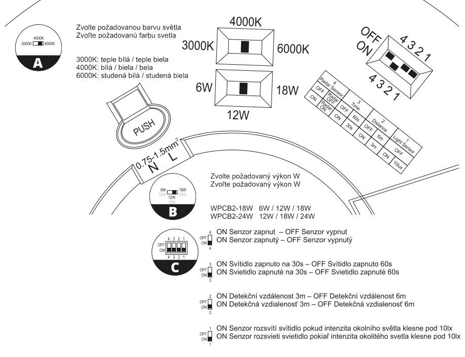 LED senzorový kruhový panel s nastaviteľným výkonom 12/18/24W, CCT, čierny