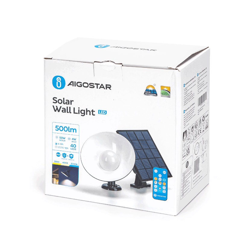 LED solárne nástenné svietidlo s DO 500lm IP65