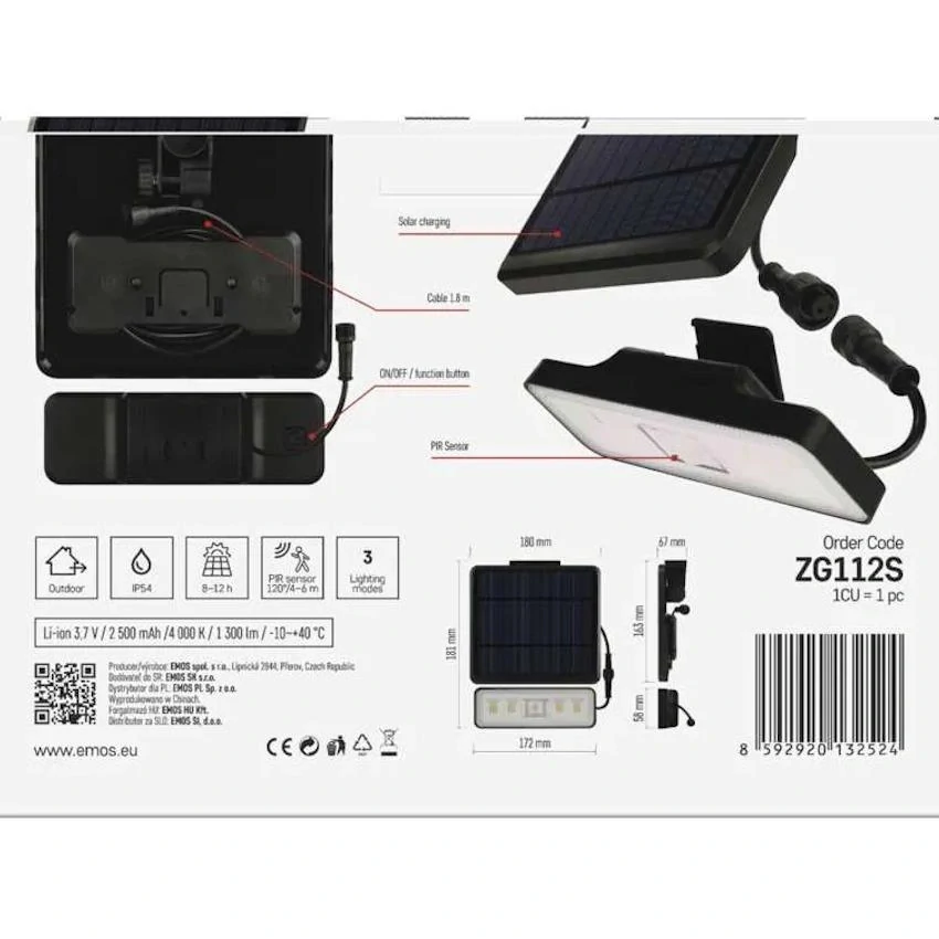 Solárny LED reflektor so senzorom pohybu, 1300 lm, neutrálna biela
